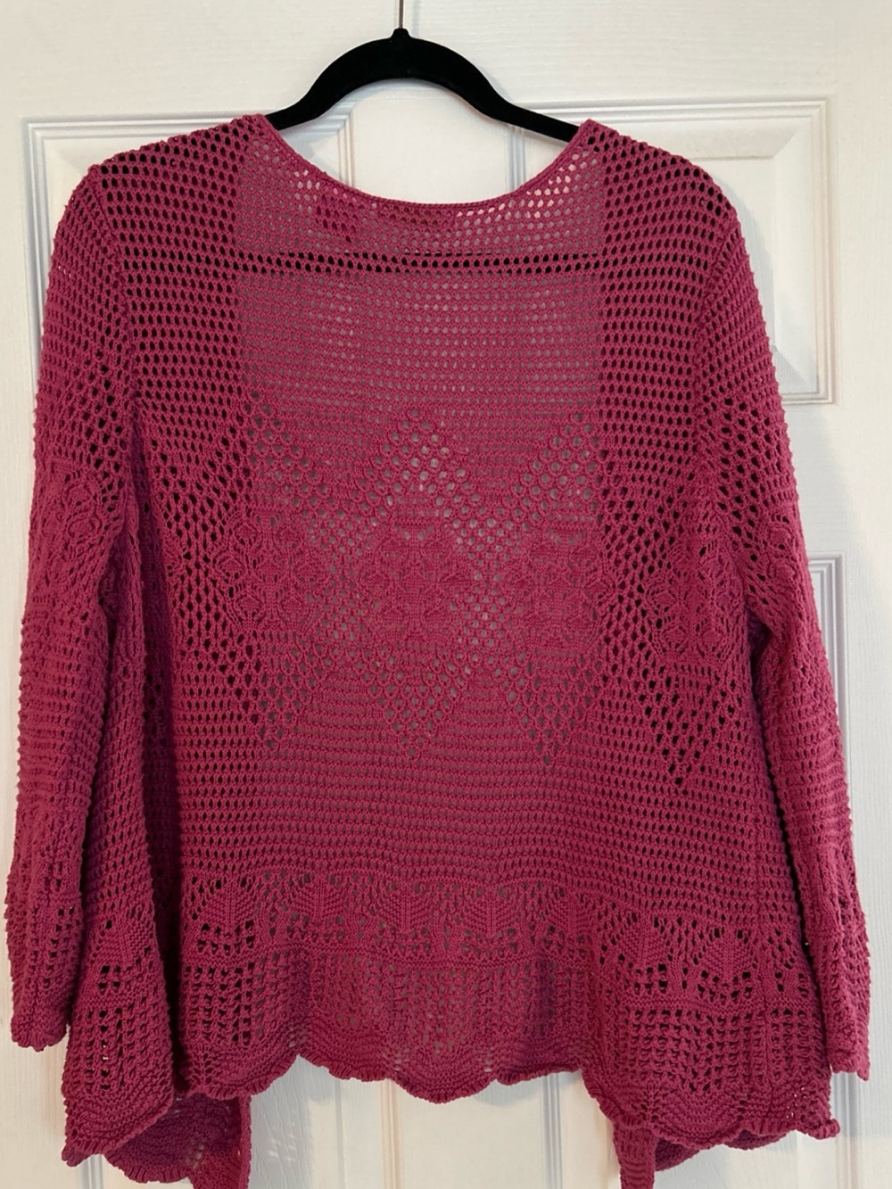 Open-Knit Raspberry Crochet Sweater - Women Vintage